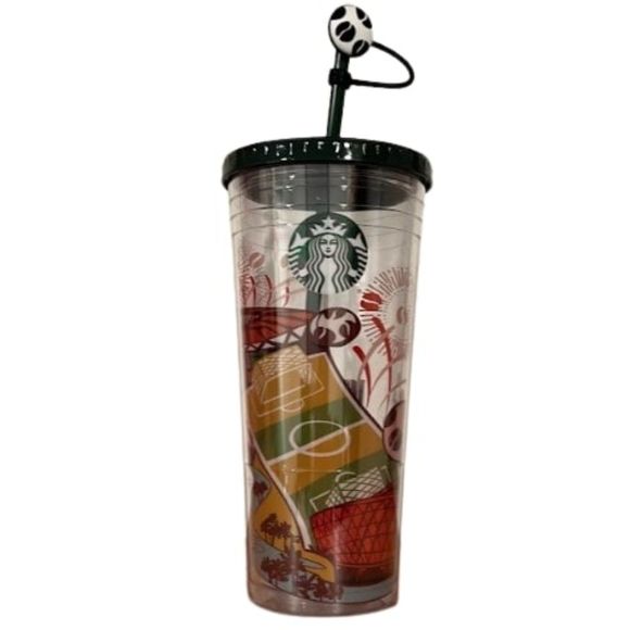 Starbucks 2022 World Cup Football/Soccer Cold Cup With Ball Topper 16Oz NWT - Picture 1 of 4